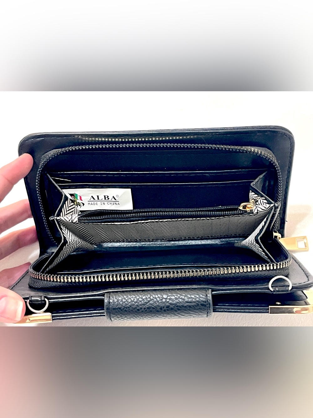 Alba Black Pebbled Leather Turn Lock Crossbody Wallet Clutch Phone Pouch - Picture 4 of 5